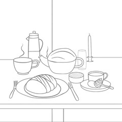 Breakfast menu ready to eat simple Outline illustration minimalist line art