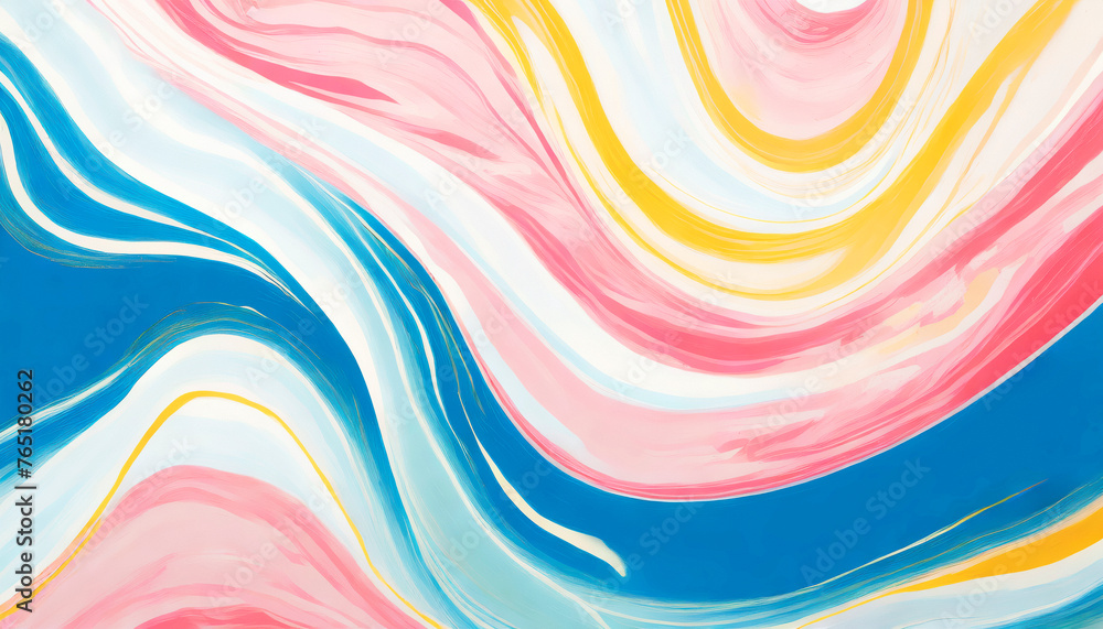 Poster A colorful painting with a blue and yellow line. The painting is abstract and has a lot of gold and red colors& Abstract Colorful acril Background