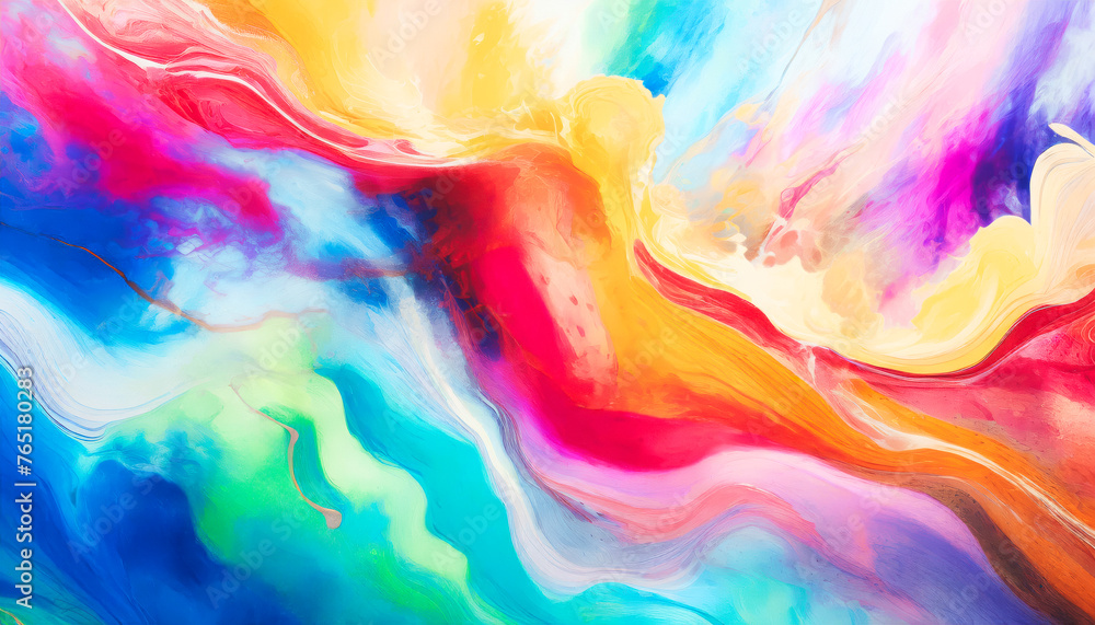 Poster A colorful painting with a blue and yellow line. The painting is abstract and has a lot of gold and red colors& Abstract Colorful acril Background