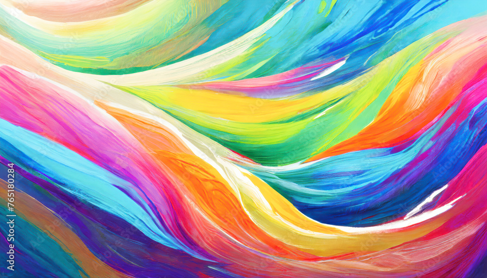Poster A colorful painting with a blue and yellow line. The painting is abstract and has a lot of gold and red colors& Abstract Colorful acril Background