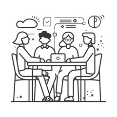 Outline illustration for Positive Workplace culture for company employees teamwork