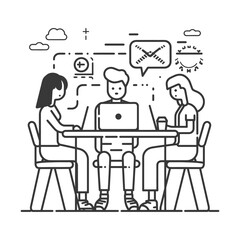 Outline illustration for Positive Workplace culture for company employees teamwork