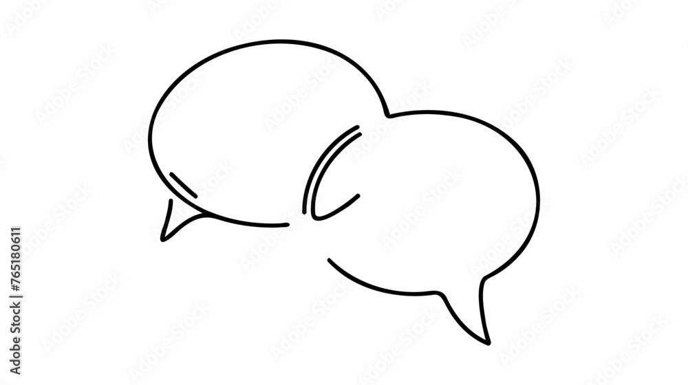 Poster continuous one line drawing of speech bubble, black and white graphics vector minimalist linear illu