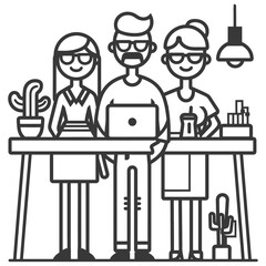 Outline illustration for Positive Workplace culture for company employees teamwork