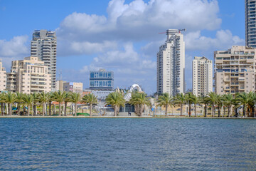 Fototapeta premium Ashdod Marina Lake – a new lake built at the Marina quarter (Hebrew: רובע המרינה) of Ashdod in southern Israel.