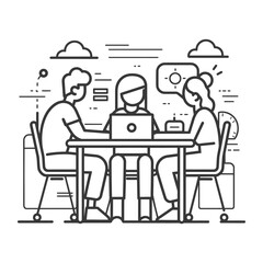 Outline illustration for Positive Workplace culture for company employees teamwork