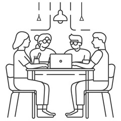 Outline illustration for Positive Workplace culture for company employees teamwork