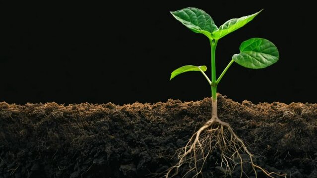young plant growing in soil with roots graphic Generative AI