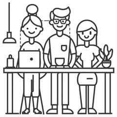 Outline illustration for Positive Workplace culture for company employees teamwork