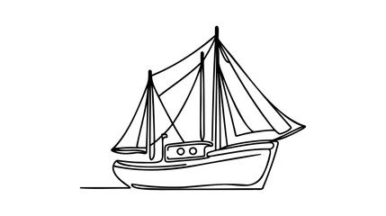 Sailing Ship hand drawn one continuous line drawing vector design.