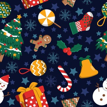 Winter Season December Merry Christmas Holiday Seamless Pattern Background