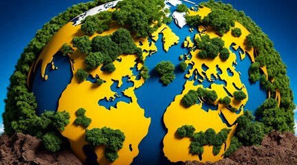 earth day concept, save the world, globe on moss, globe and forest, eco-friendly, planet earth, nature background, 8k