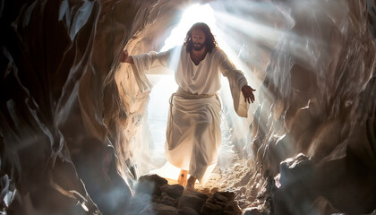 Easter Sunday. Resurrection Jesus Christ in Holy Week. He has risen	
 - obrazy, fototapety, plakaty