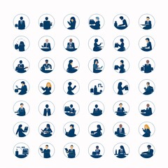 Set of business people icons in circles. Flat style vector illustration.