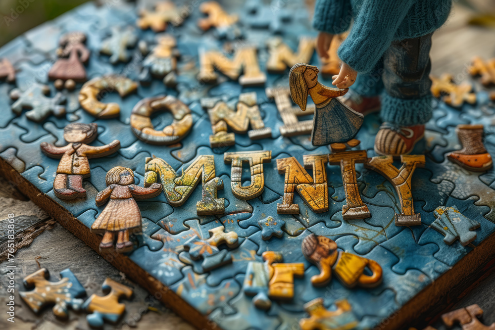 Poster a jigsaw puzzle spelling 