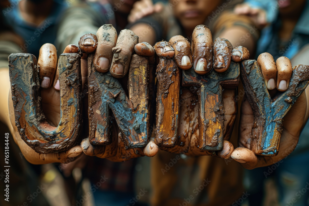 Poster a combination of hands forming the word 