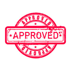 Approved. Red rubber stamp icon on transparent background. Stamp, Imprint, Seal Template. Grunge Effect. Vector Illustration