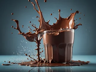 Zelfklevend Fotobehang Chocolate milk splash Created With Generative Ai © Julian Prizont-Cado