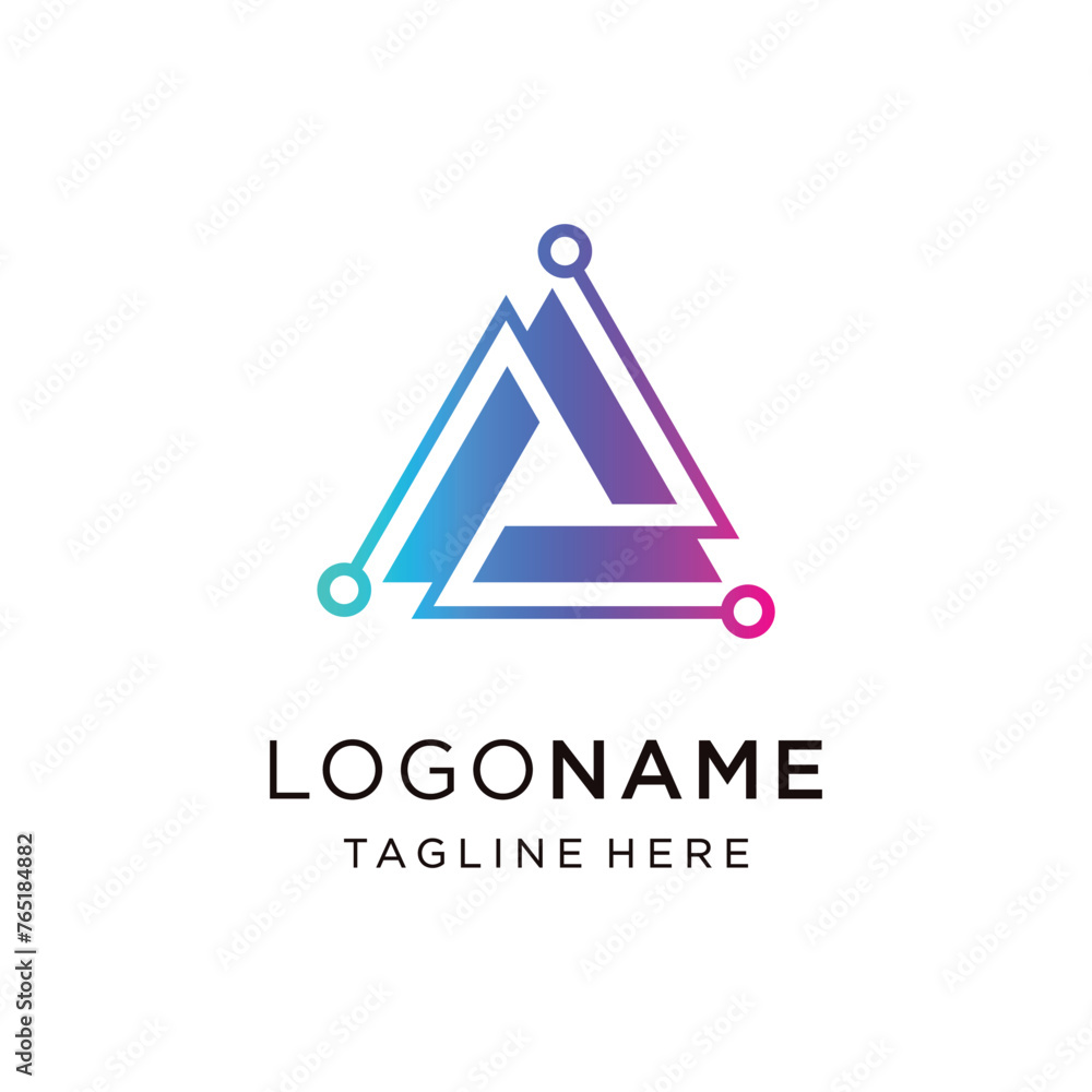 Poster connecting triangles, technology data application icon