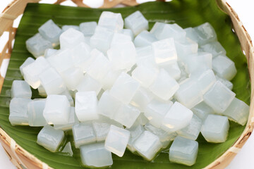 Mini cube coconut gel in syrup,  Thai dessert