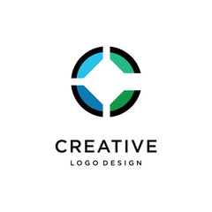 Sniper aiming target with initial letter c, logo design vector