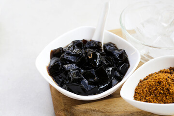 Grass jelly, herbal dessert. Mesona chinensis