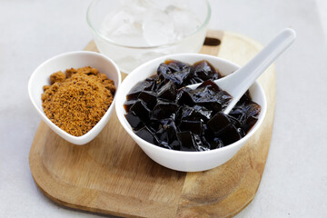 Grass jelly, herbal dessert. Mesona chinensis