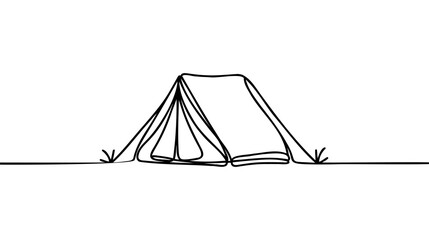 Single continuous line drawing tent camping in outdoor travel. Nature tourism, journey, adventure. Tent element concept. Camping travel tent equipment. One line draw graphic design vector illustration
