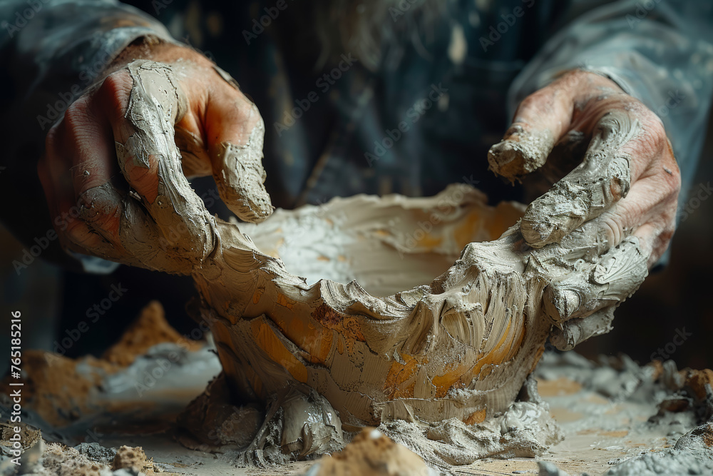 Poster a surreal image of hands molding clay into different shapes, symbolizing the transformative power of