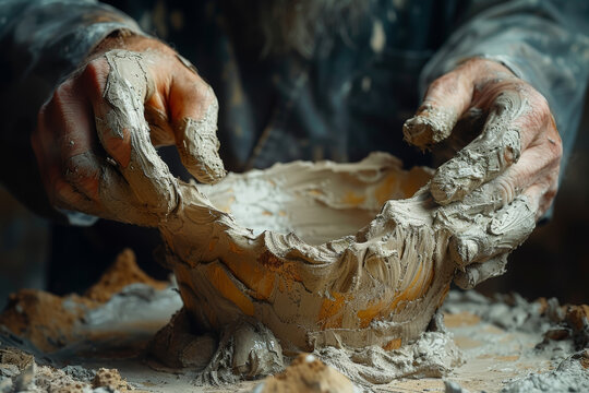 A surreal image of hands molding clay into different shapes, symbolizing the transformative power of creativity. Concept of artistic evolution. Generative Ai.