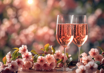 Springtime Cheers: Rosé Wine and Blossoms Toast to the Season of Renewal - 765185888