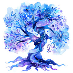 watercolor illustration of a fantasy tree, white background