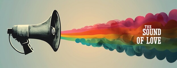 Megaphone with rainbow color representing the voice of LGBT community. The sound of love concept. Pride month concept