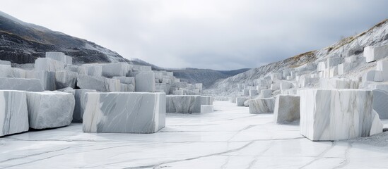 White marble blocks in large quarry