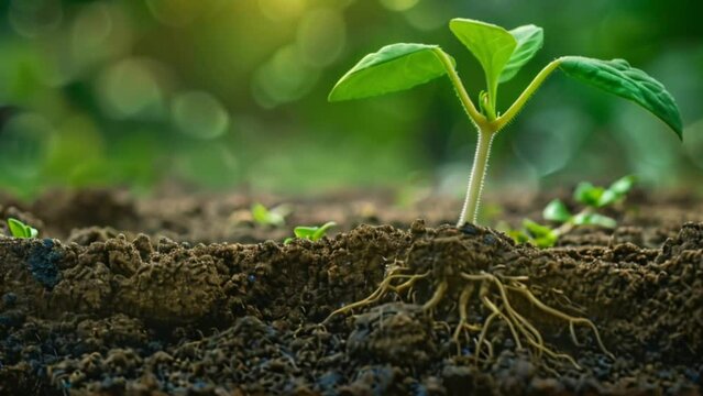 young plant growing in rich fertile soil Generative AI