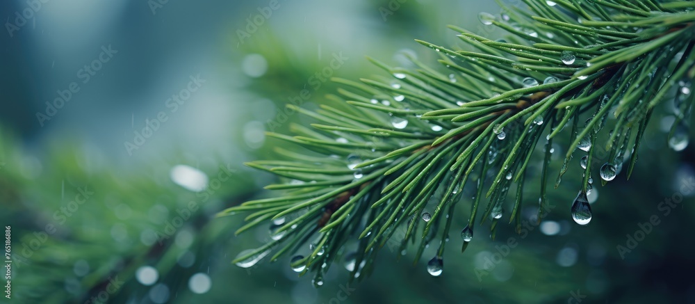 Wall mural Close-up of pine branch with water drops