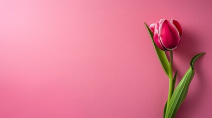 Soft pink tulip on a serene pink background, epitomizing tranquility and softness, suitable for spa...