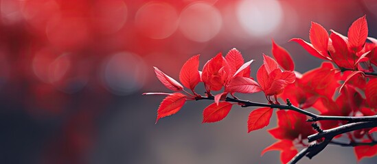Red leaf on branch against red backdrop