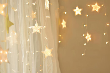 Wall adorned with twinkling stars in a kid's room. Generative AI