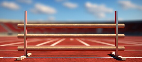 Wooden ladder on a race track with a red field backdrop
