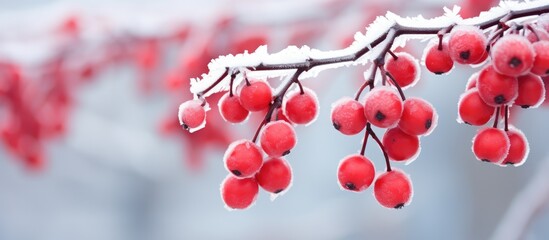 Fototapeta na wymiar Red berries clustered on a tree branch