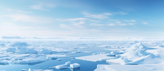 Naklejka na ściany i meble Icebergs floating in vast water under North Pole's changing landscape