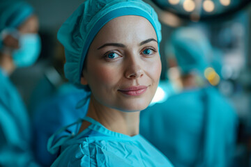 Female surgeon in the operating room: A portrait of determination.