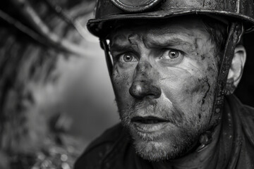 Exploring the Depths: A Portrait of a Miner in the Heart of a Mining Shaft - obrazy, fototapety, plakaty