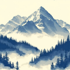 Seamless Pattern of Misty Mountain Peaks