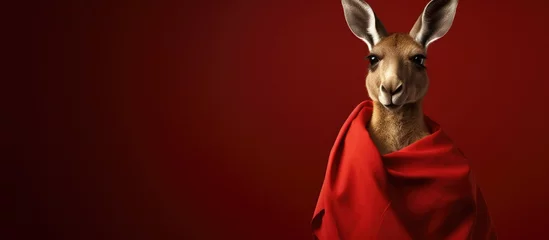 Zelfklevend Fotobehang Red kangaroo with pouch inspecting © Ilgun