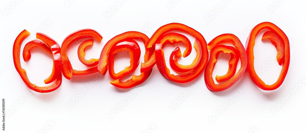 Poster Spiral red pepper slices on white background