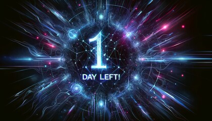 Electrifying '1 Day Left' Countdown Graphic with Futuristic Neon Glowing Effects - obrazy, fototapety, plakaty