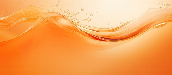 Orange liquid wave with bubbles on yellow backdrop