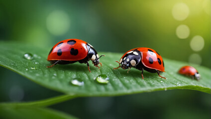 Obraz premium beautiful ladybug on a leaf macro